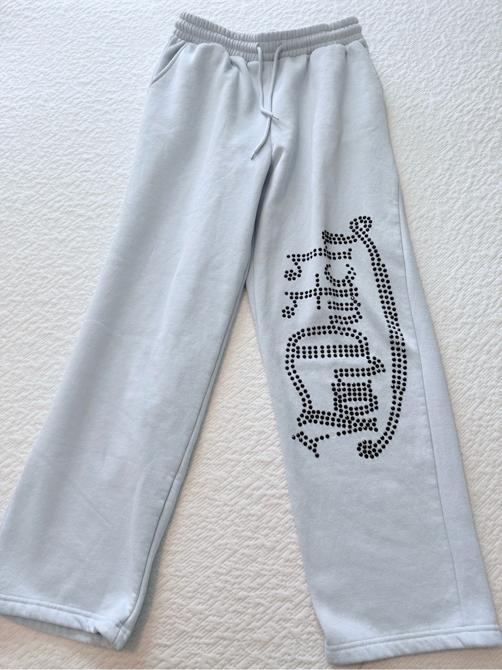 Von Dutch Light Blue Joggers with Black Studded Logo